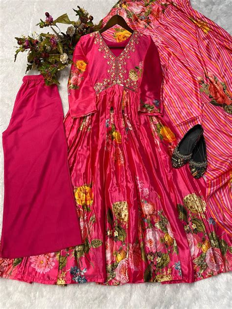 Embroidery Sequence Alia cut Party wear Gown Pant with Dupatta – mahezon