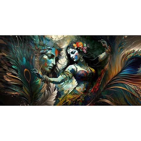 Radha Dancing with Krishna in The Peacock Feather Wall Canvas