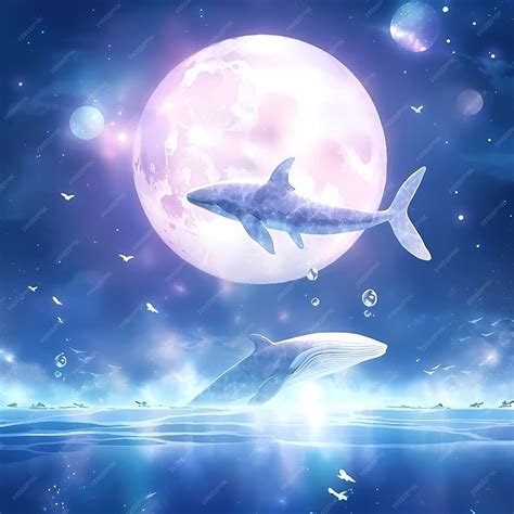 A picture of dolphins and the moon with the moon in the background ...