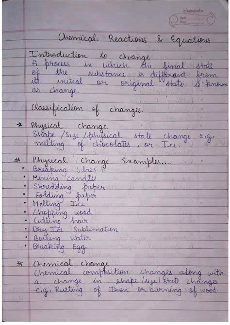 Chemical Reactions and Equations: Understanding Changes in Matter - Studocu