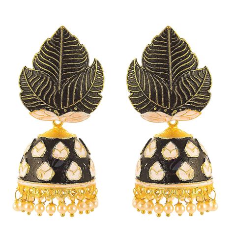 Handicraft kottage Brass,Gold Plated Meenakari Black Jhumki for Women ...