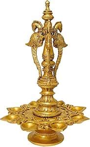Exotic India Brass Peacock Puja Lamp (Yellow) : Amazon.in: Home & Kitchen