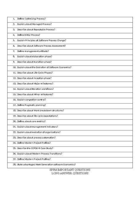 SPPM Important Questions & Answers for Software Process Management ...