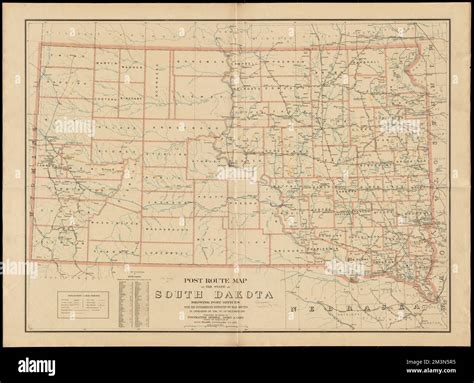 Post route map of the state of South Dakota showing post offices with ...