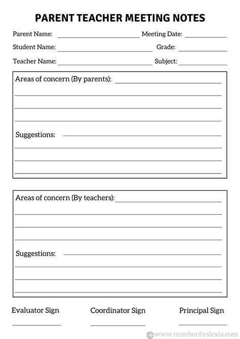 Parent Teacher Conference Form Free Printable - Jace Printable