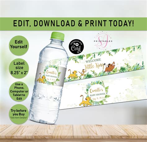 Lion King Water Bottle Label King Baby Shower Baby Shower - Etsy Australia