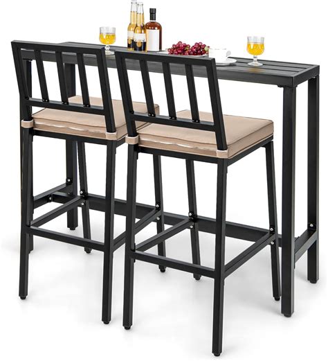 Amazon.com: Outsunny 3 Piece Patio Bar Set, Outdoor High Top Table and ...