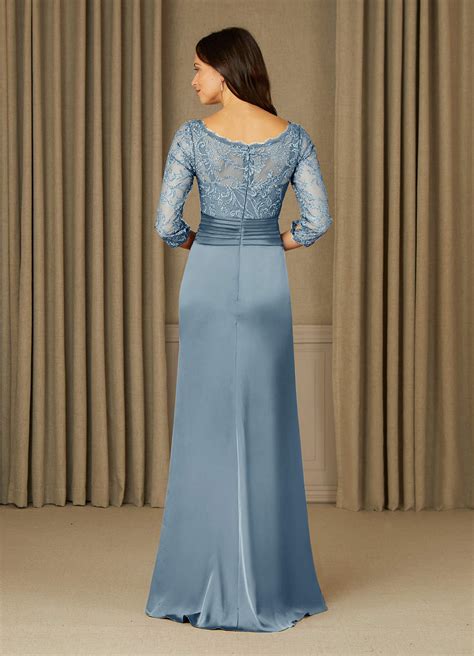 Dusty Blue Azazie Stefani Mermaid Lace Floor-Length Dress | Azazie