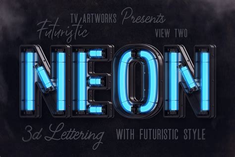 未来主义科技风格霓虹灯3D字体英文字母PNG图片v2 Futuristic Neon 3D Lettering View 2 – 设计小咖