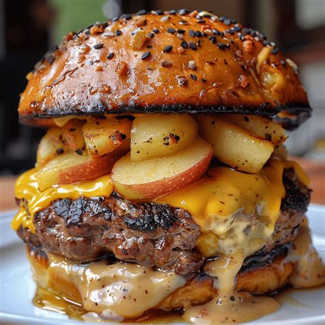 Savory Apple Cheddar Stuffed Burger with Maple Aioli
