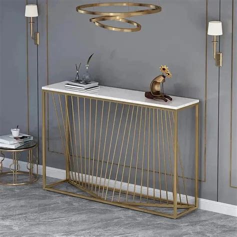 Linear Design Golden Metal Stand Console Marble Table – Harshita Craft