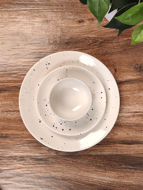 Vanilla Hand-made Black Speckled White Ceramic Three Piece Dinner Set ...