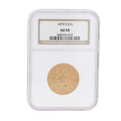 1879 $10 Liberty Head American Eagle Coin 90% Fine Gold NGC AU 58 San ...