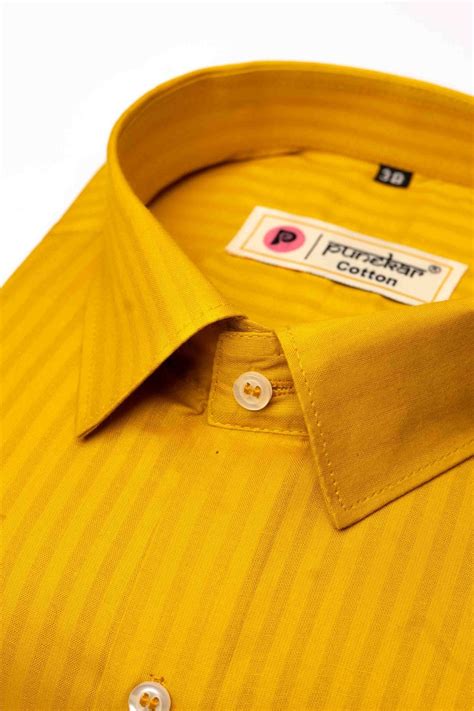 Mustard yellow Color vertical Cotton stripe Shirt For Men – Punekar Cotton