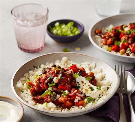 Three-bean chilli with rice & soured cream - Good Food Middle East