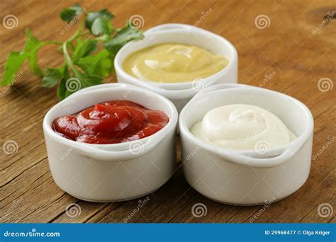 Mustard, Ketchup and Mayonnaise - Three Kinds Sauces Stock Image ...