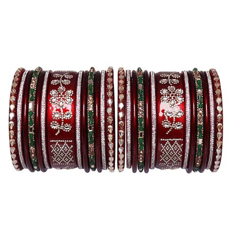 Traditional Lac Wedding Chura Set With Latest Rhinestones Flower Desig ...