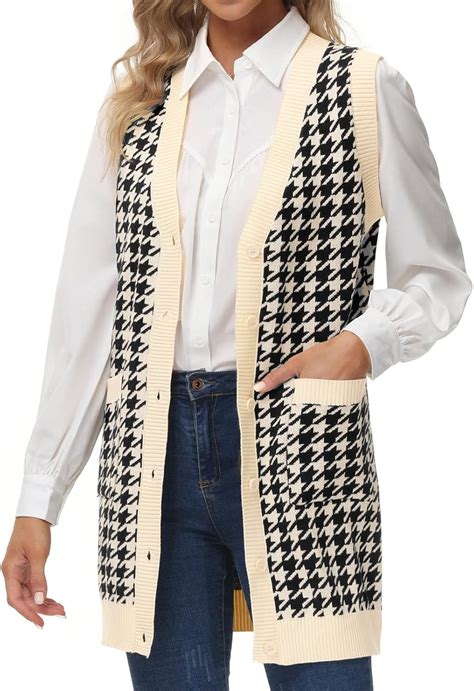 KANCY KOLE Women Cable Knit Sweater Vest Button Down Sleeveless Classic ...