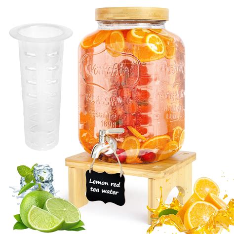 2 Gallon Drink Dispenser with Stand?Glass Beverage Dispenser With Wood ...