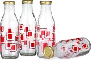 1st Time Red Square Glass Water/Milk Bottle, Metal Metal Cap, 500ML ...