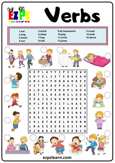 Action Verbs Word Search 2 Free PDF Download - Ezpzlearn.com