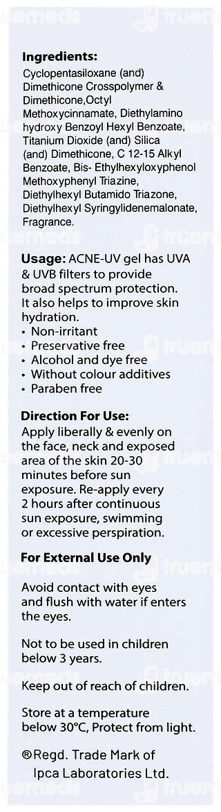 Acne Uv Spf 30 Gel 60 Gm - Uses, Side Effects, Dosage, Price | Truemeds