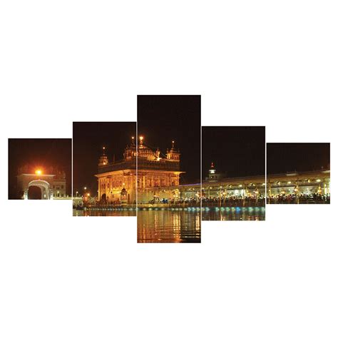 Set of 5 Golden Temple Night View Premium Sunboard Panels Painting ...