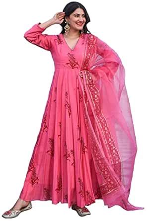 GoSriKi Women's Rayon Floral Printed Anarkali Kurta with Pant & Dupatta ...