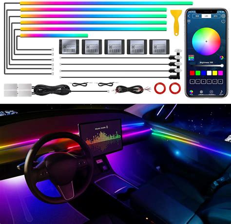 Acrylic Interior Car LED Strip Light with Wireless App, RGB 14 in 1 ...
