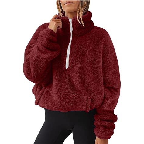 BDPORKAS Women Oversized Sherpa Fleece Half Zipper Sweatshirts Quarter Zip Fuzzy Pullover Fall ...