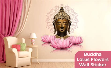 DivineDesigns™ PVC Vinyl Buddha Lotus Flowers Wall Sticker for Living ...