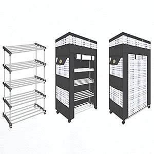 GRAZIA Metal Multipurpose Foldable Shoe Rack with Dustproof Cover | 360 ...