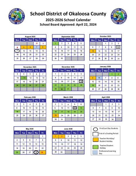 Okaloosa County School District Calendar 2025-2026 in PDF - School ...