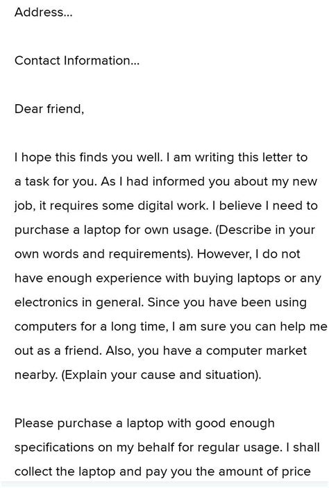 Write a letter to your friend asking about information to buy a laptop ...