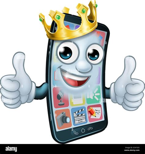 Mobile Phone King Crown Thumbs Up Cartoon Mascot Stock Vector Image ...