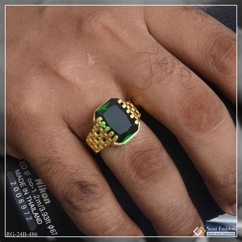 1 gram gold plated green stone with diamond popular design ring for ...