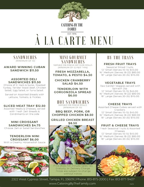 Catering By The Family Menus For Weddings and Corporate Events