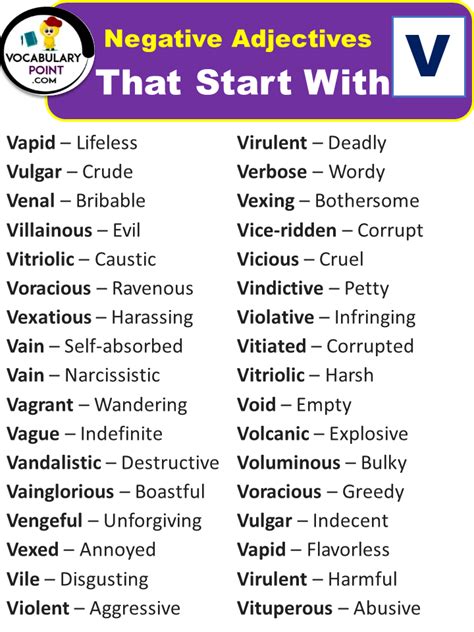 Negative Words That Start With V (Negative Adjectives) - Vocabulary Point