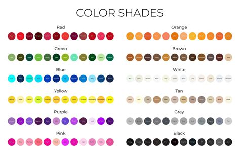 Color Shades Palette with Red, Orange, Green, Brown, Blue, White ...