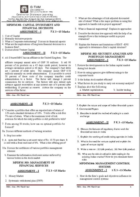 MBA - FM Third Year Assignments - MBA – Gen - FM: Third Year 1 GITAM ...