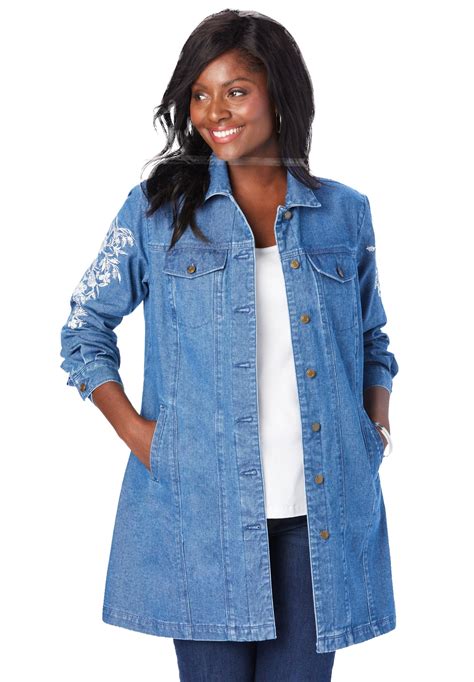Jessica London Women's Plus Size Long Denim Jacket Oversized Jean ...