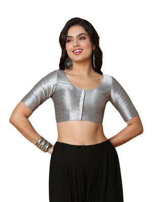 Buy SALWAR STUDIO Women's Grey Mulberry Silk Readymade Saree Blouse Online