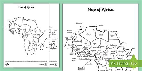 Editable Black and White Map of Africa Worksheets - Twinkl