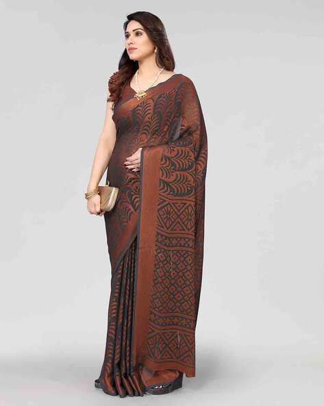 Buy Winza Designer Leaf Print Chiffon Saree | AJIO