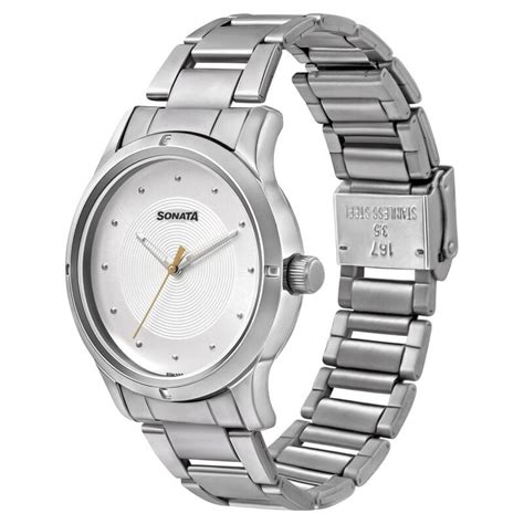 Sonata Women of Steel Silver Dial Metal Strap Watch for Women