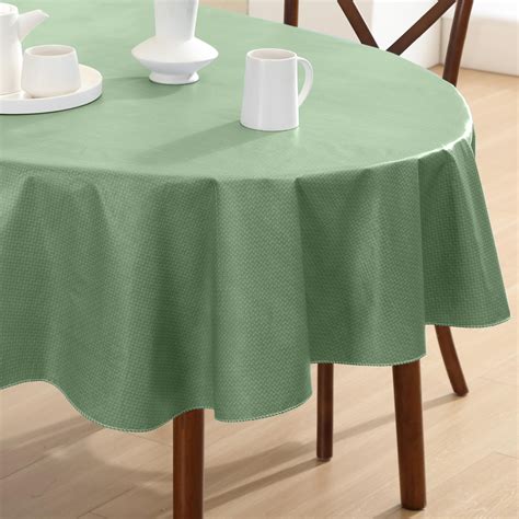 Newbridge Sage Green Basketweave 60 x 84 inch Oval Solid Vinyl Flannel ...