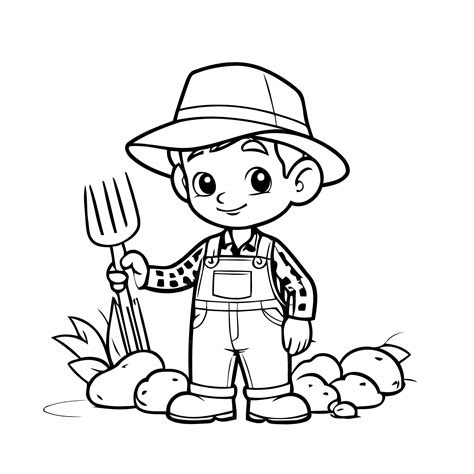 Premium Vector | Cute vector illustration Farmer for kids colouring page