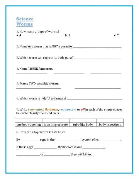 Image result for Worm Microscope Observations Worksheet