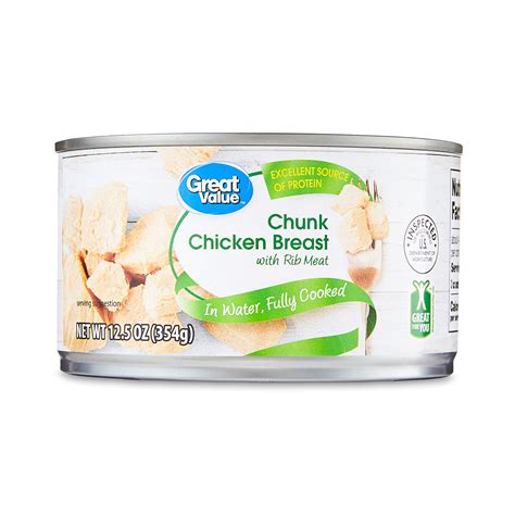 Great Value Chunk Chicken in Water, Chunks, 12.5 oz (354g) Full cooked ...