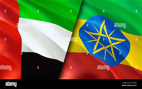 Emirates and Ethiopia flags. 3D Waving flag design. Ethiopia United ...